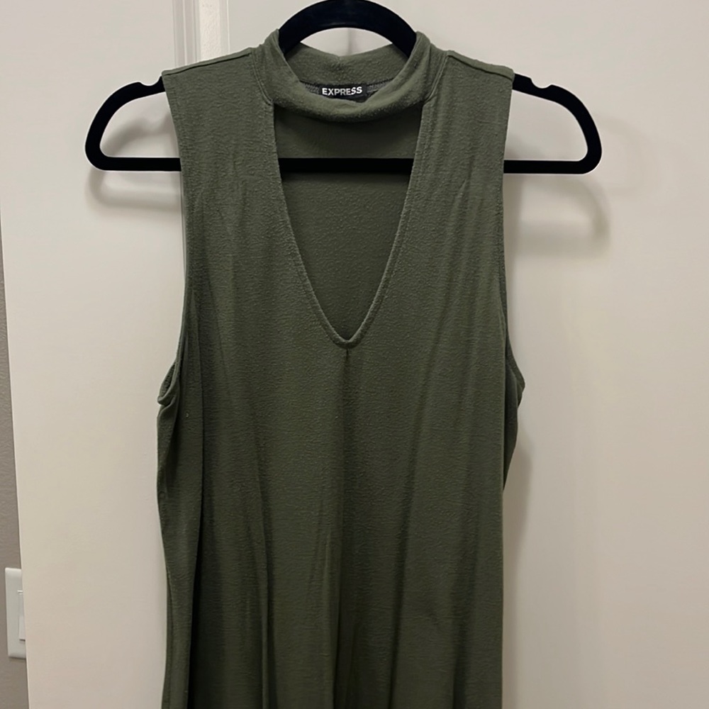 Olive green cutout neck tank top